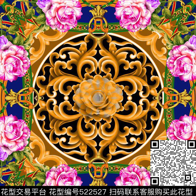 方巾花卉中国风数码印花华亿平台下载（图片编号: 522527） - 瓦栏（Walan）