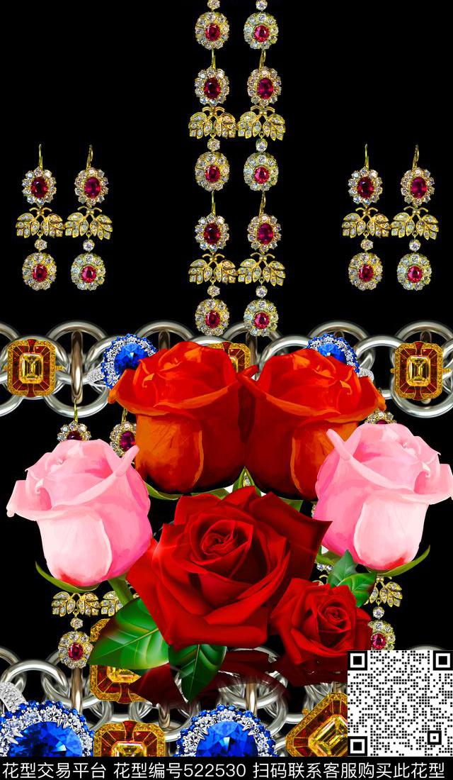 大玫瑰花金属链女贵妇长裙数码印花华亿平台下载（图片编号: 522530） - 瓦栏（Walan）