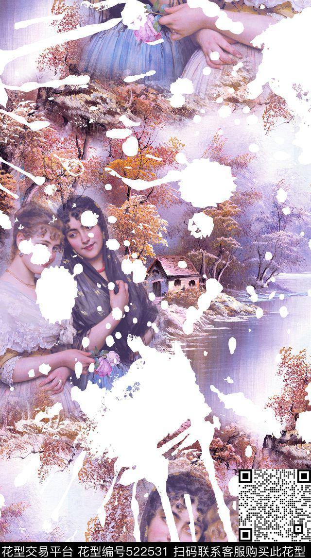 民族风欧美手绘民族风油画风景人物数码印花华亿平台下载（图片编号: 522531） - 瓦栏（Walan）