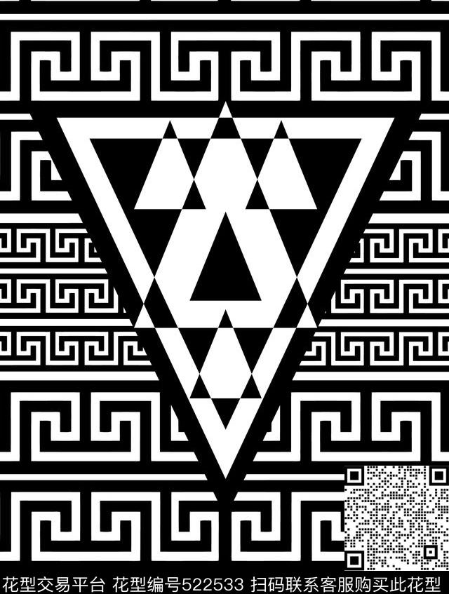 三角形几何回旋传统印花华亿平台下载（图片编号: 522533） - 瓦栏（Walan）
