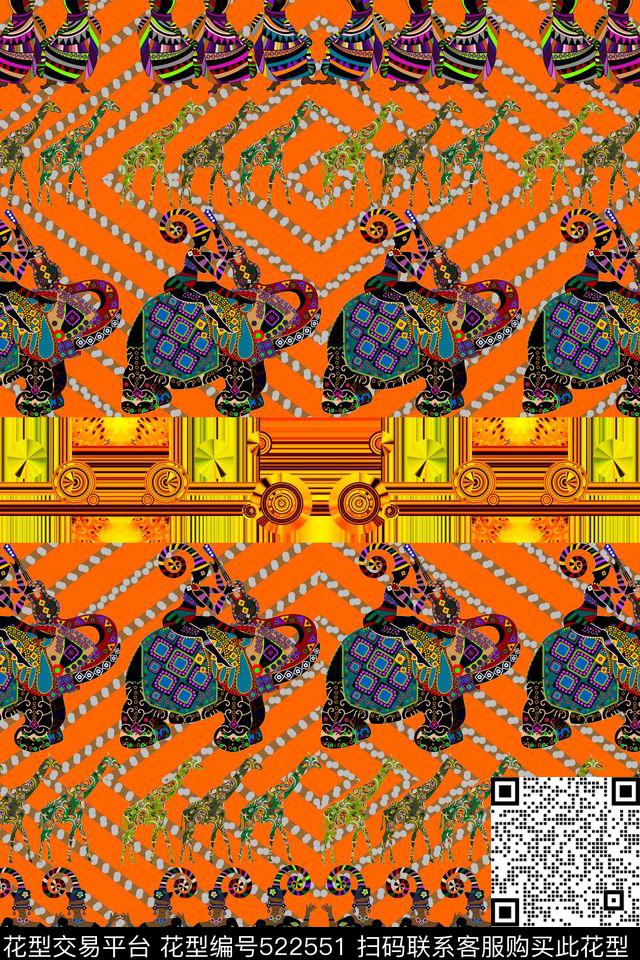 异域风情非洲元素剪纸动物与人传统印花华亿平台下载（图片编号: 522551） - 瓦栏（Walan）
