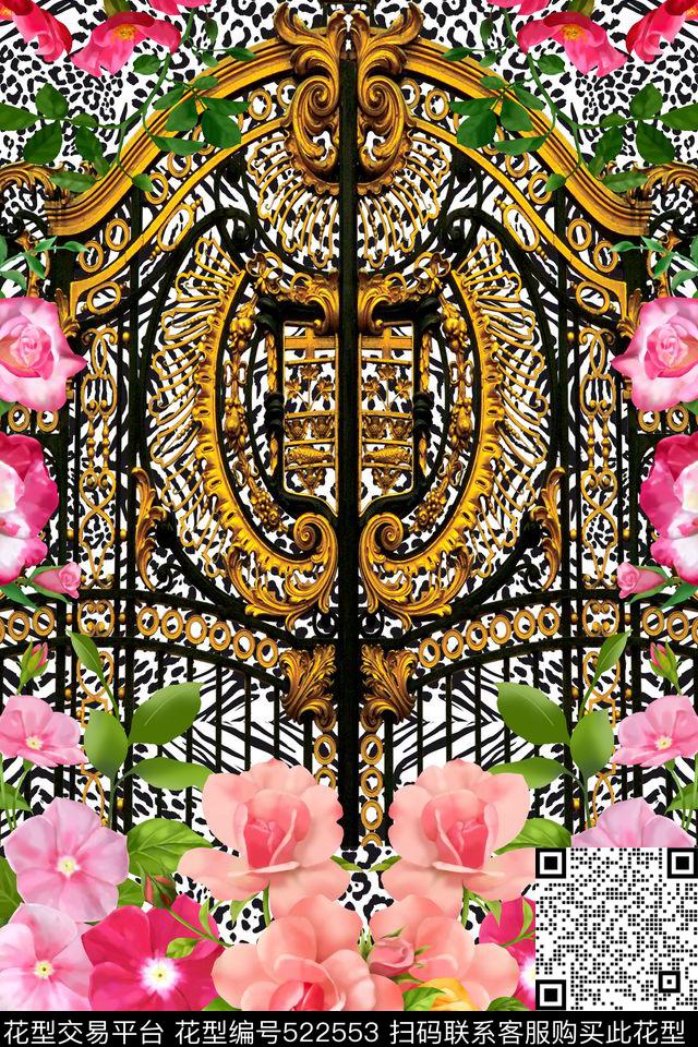 欧式虎纹花卉数码印花华亿平台下载（图片编号: 522553） - 瓦栏（Walan）