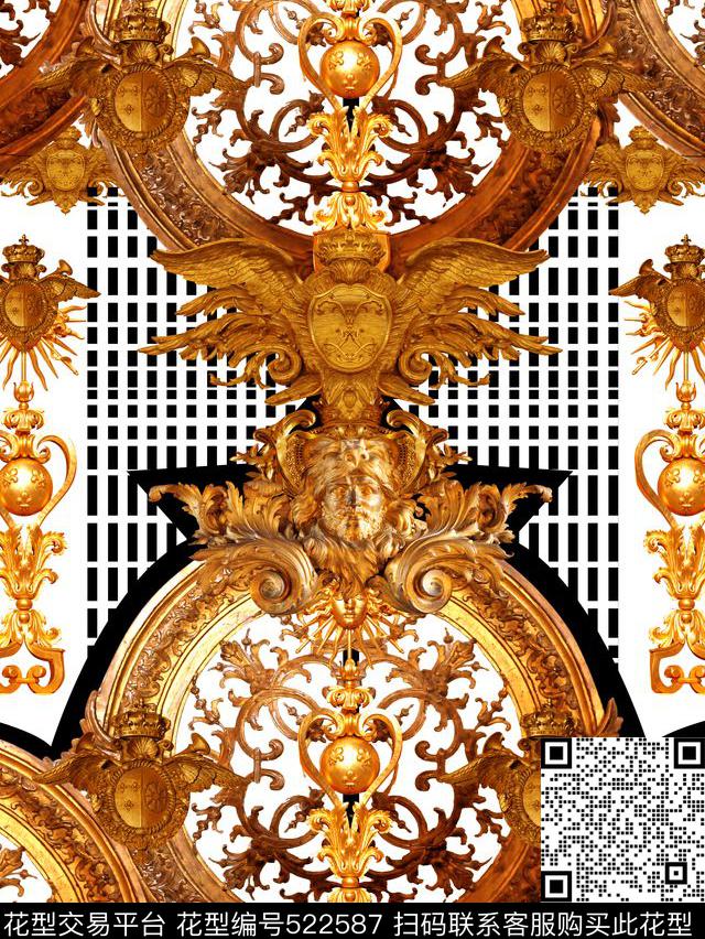 Versace巴洛克雕塑数码印花华亿平台下载（图片编号: 522587） - 瓦栏（Walan）