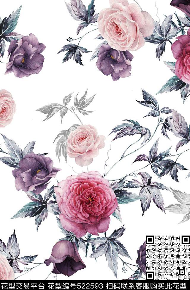 花卉枝叶秋收数码印花华亿平台下载（图片编号: 522593） - 瓦栏（Walan）