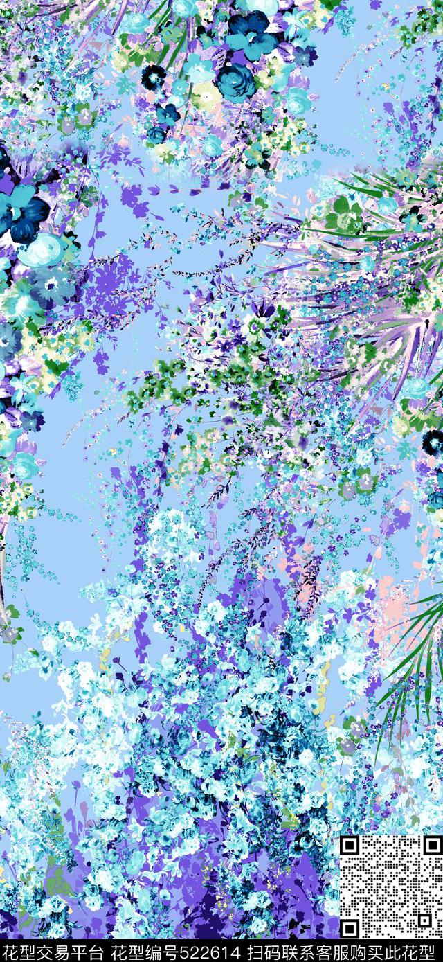 现代花卉组合传统印花华亿平台下载（图片编号: 522614） - 瓦栏（Walan）