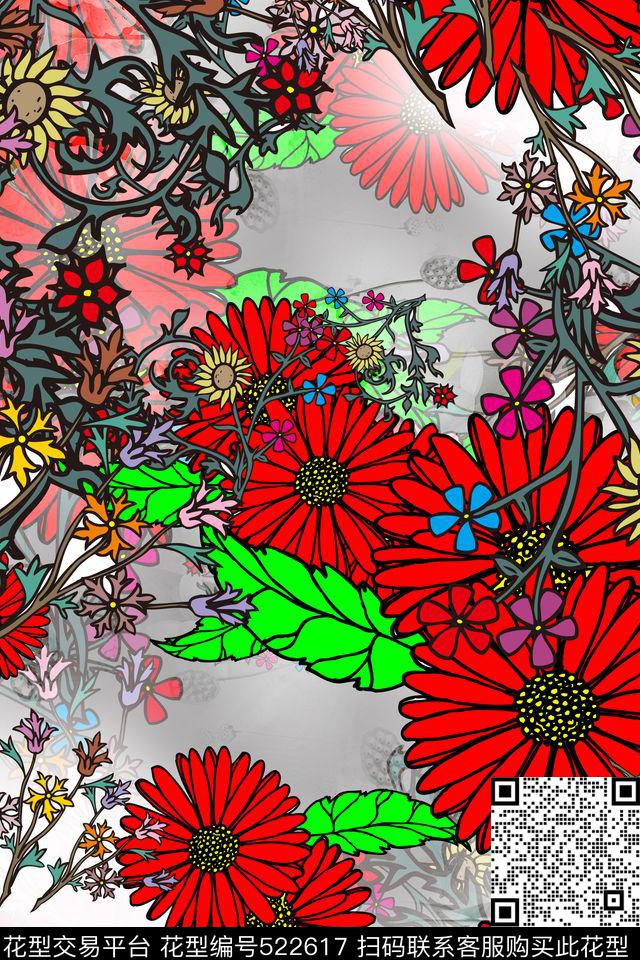 花卉女装连衣裙丝巾长巾数码印花华亿平台下载（图片编号: 522617） - 瓦栏（Walan）