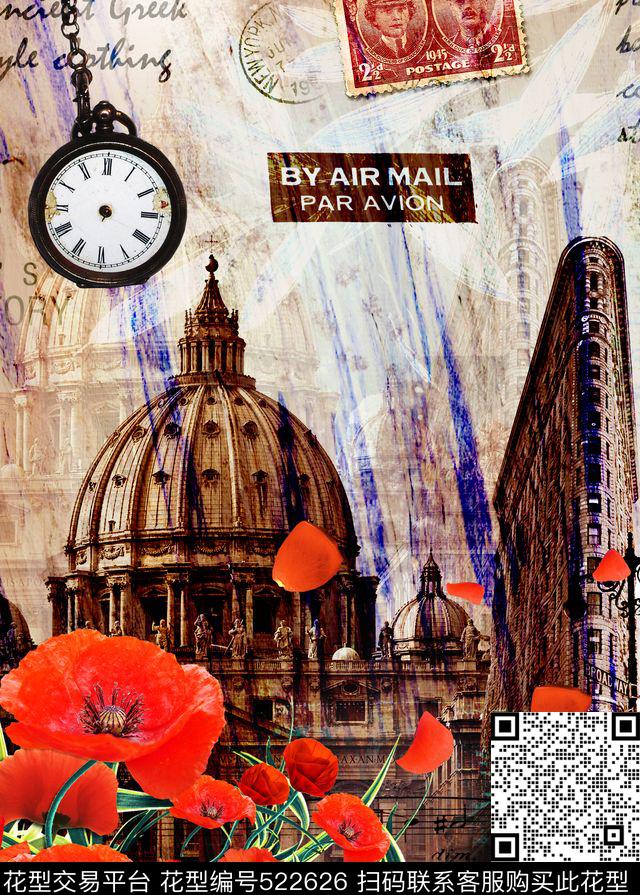 抽象建筑花卉数码印花华亿平台下载（图片编号: 522626） - 瓦栏（Walan）