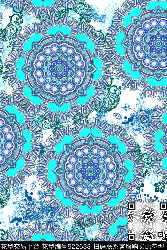 MAX-中国风圆形曼陀罗传统印花华亿平台下载（图片编号: 522633） - 瓦栏（Walan）