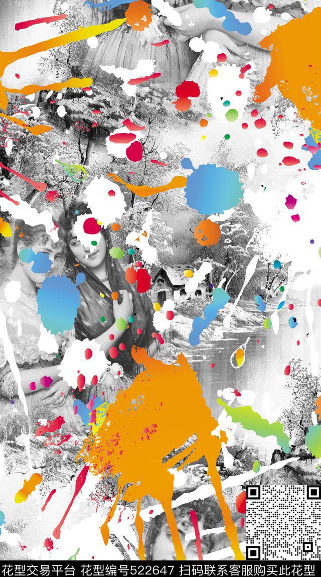 民族风欧美手绘民族风油画风景人物数码印花华亿平台下载（图片编号: 522647） - 瓦栏（Walan）