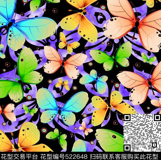 时尚蝴蝶云彩数码印花华亿平台下载（图片编号: 522648） - 瓦栏（Walan）