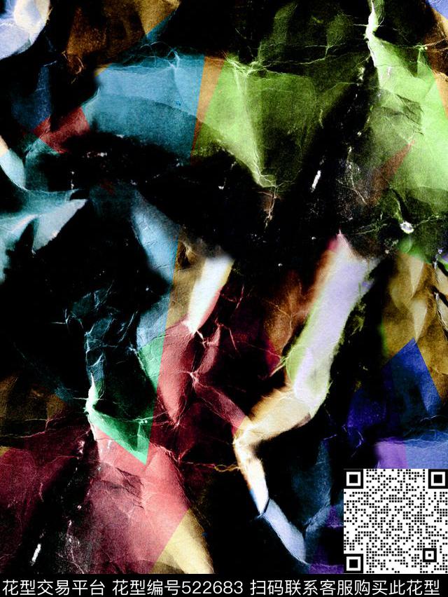 复古抽象纸纹数码印花华亿平台下载（图片编号: 522683） - 瓦栏（Walan）