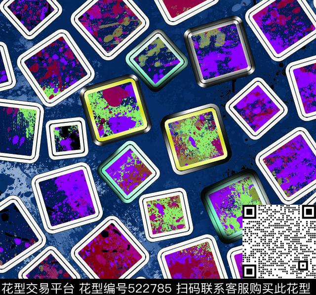 抽象格子油墨数码印花华亿平台下载（图片编号: 522785） - 瓦栏（Walan）