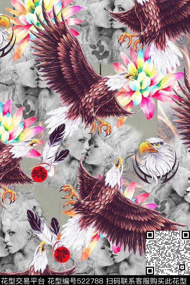 动物鹰美女数码印花华亿平台下载（图片编号: 522788） - 瓦栏（Walan）