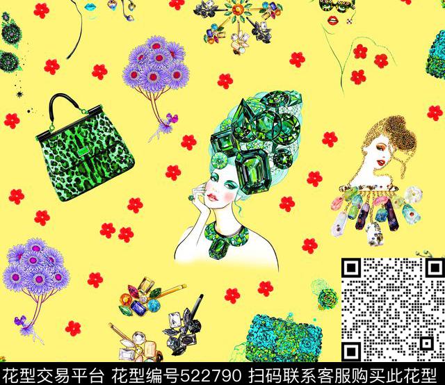 手绘美女画钻石数码印花华亿平台下载（图片编号: 522790） - 瓦栏（Walan）