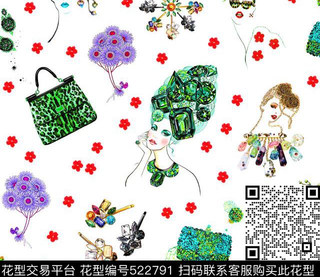 手绘美女画钻石数码印花华亿平台下载（图片编号: 522791） - 瓦栏（Walan）