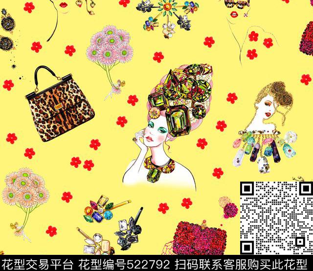 手绘美女画钻石数码印花华亿平台下载（图片编号: 522792） - 瓦栏（Walan）