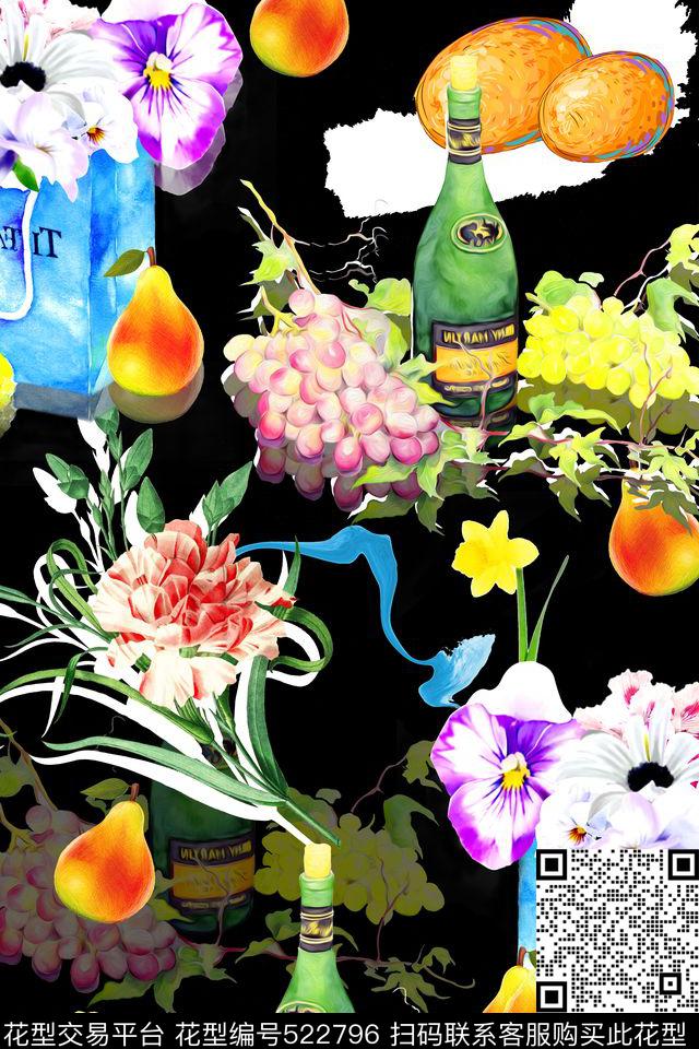 花卉果实红酒数码印花华亿平台下载（图片编号: 522796） - 瓦栏（Walan）