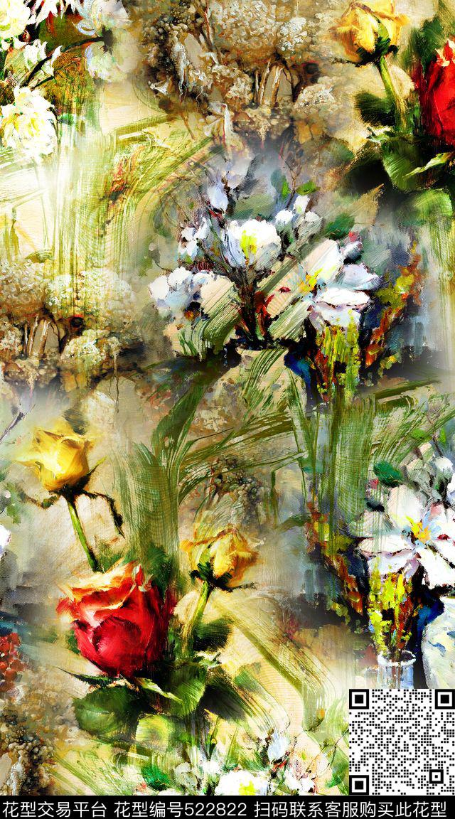 油画机理复古数码印花华亿平台下载（图片编号: 522822） - 瓦栏（Walan）
