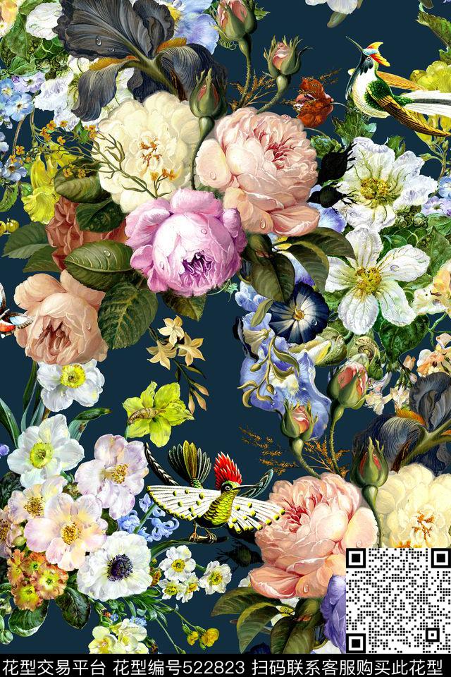时尚花卉鸟数码印花华亿平台下载（图片编号: 522823） - 瓦栏（Walan）