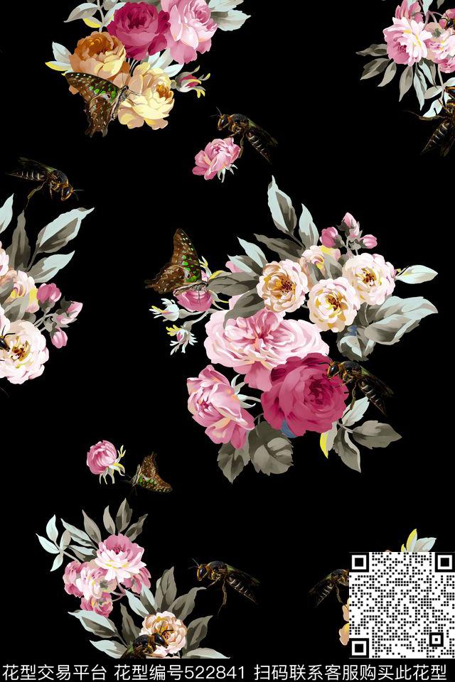 满版花卉鸟数码印花华亿平台下载（图片编号: 522841） - 瓦栏（Walan）