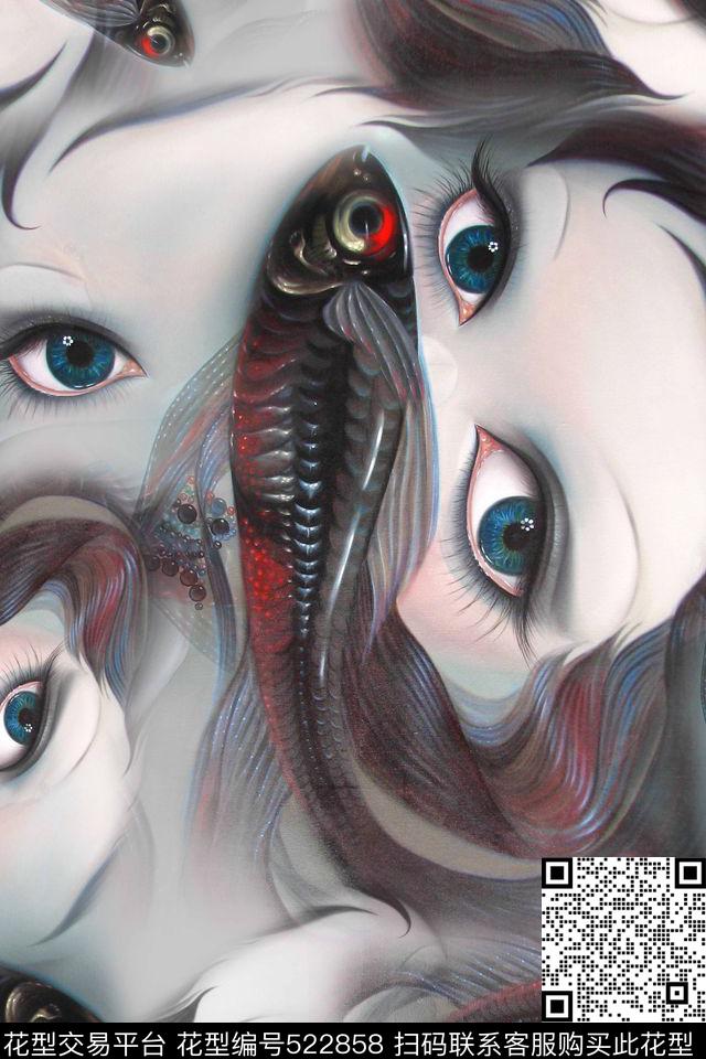 抽象美人鱼数码印花华亿平台下载（图片编号: 522858） - 瓦栏（Walan）