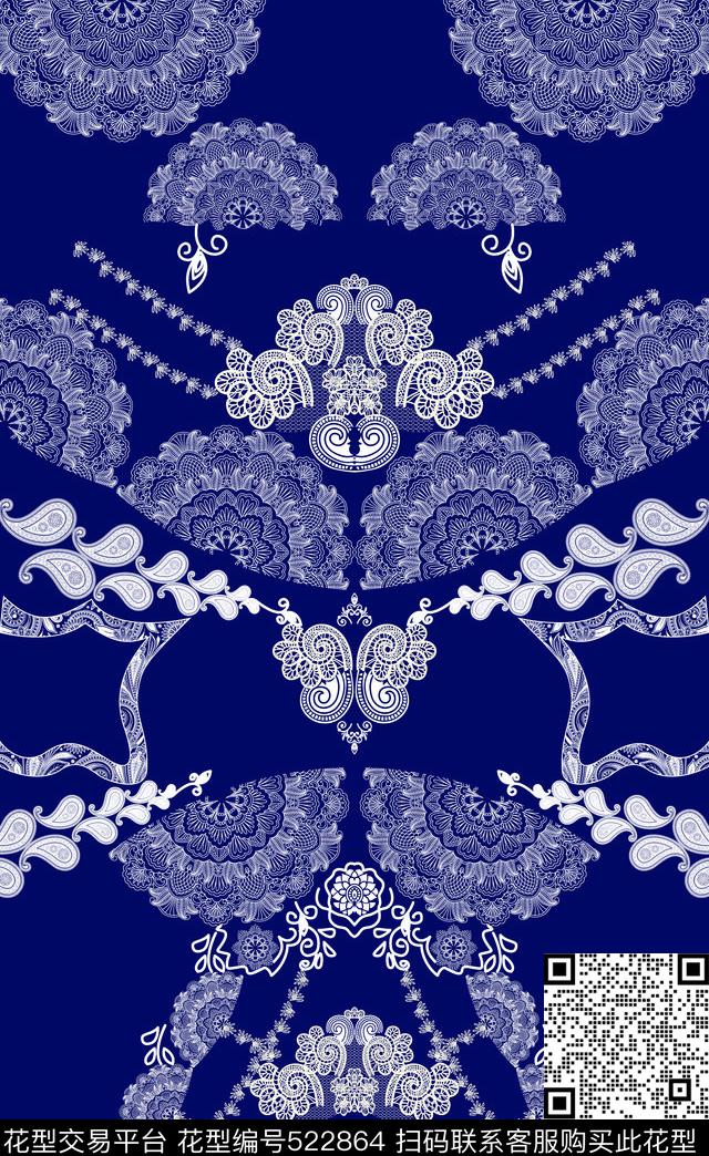 印度卷草纹青花瓷传统印花华亿平台下载（图片编号: 522864） - 瓦栏（Walan）