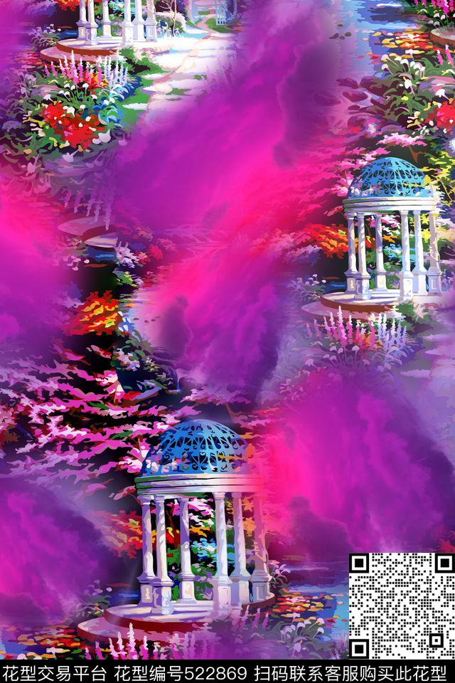 女装潮流时尚大牌手绘欧式矢量建筑数码印花华亿平台下载（图片编号: 522869） - 瓦栏（Walan）