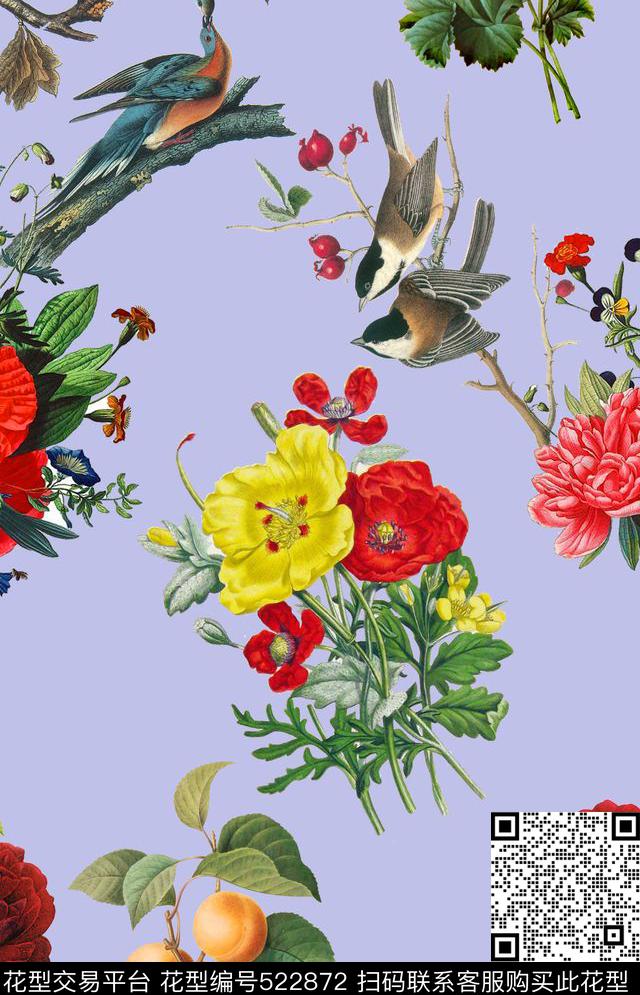 手绘花鸟水果花卉数码印花华亿平台下载（图片编号: 522872） - 瓦栏（Walan）