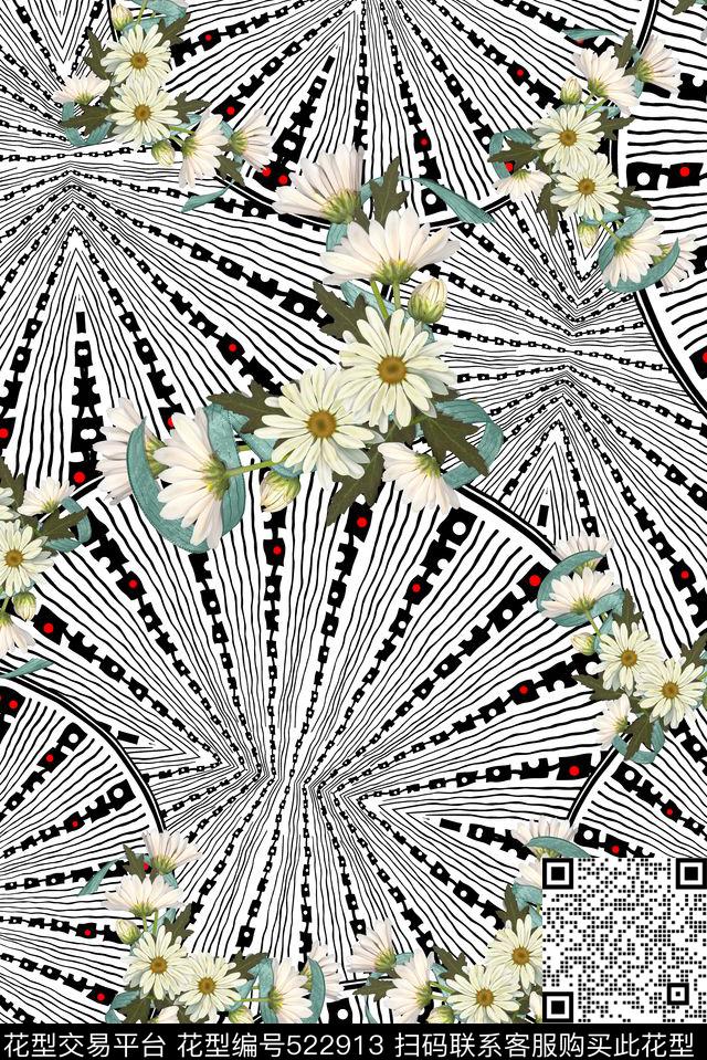 几何圆菊花数码印花华亿平台下载（图片编号: 522913） - 瓦栏（Walan）