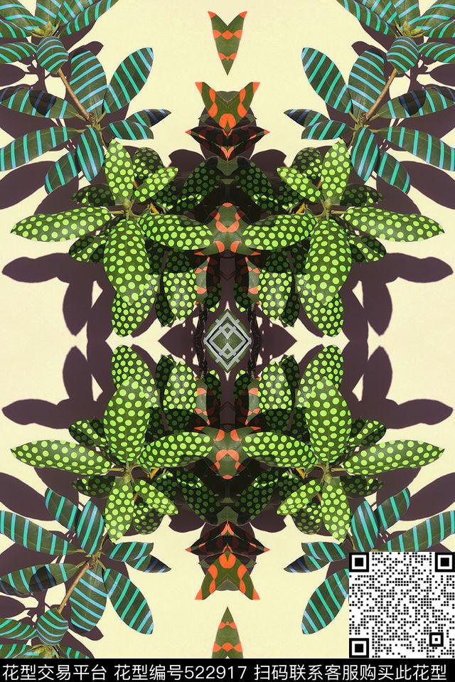 对称树叶T恤数码印花华亿平台下载（图片编号: 522917） - 瓦栏（Walan）