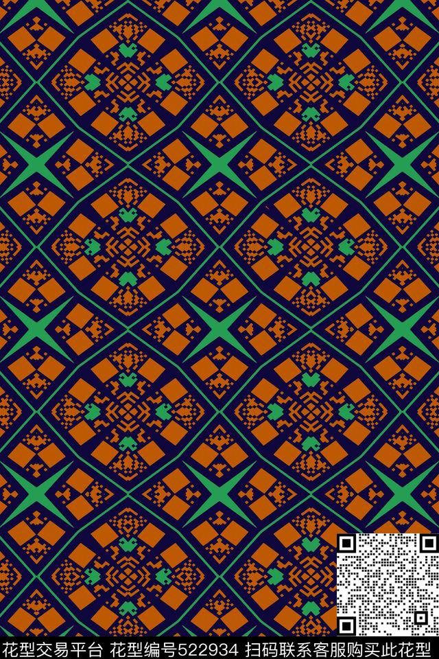 复古风潮格子纹几何传统印花华亿平台下载（图片编号: 522934） - 瓦栏（Walan）