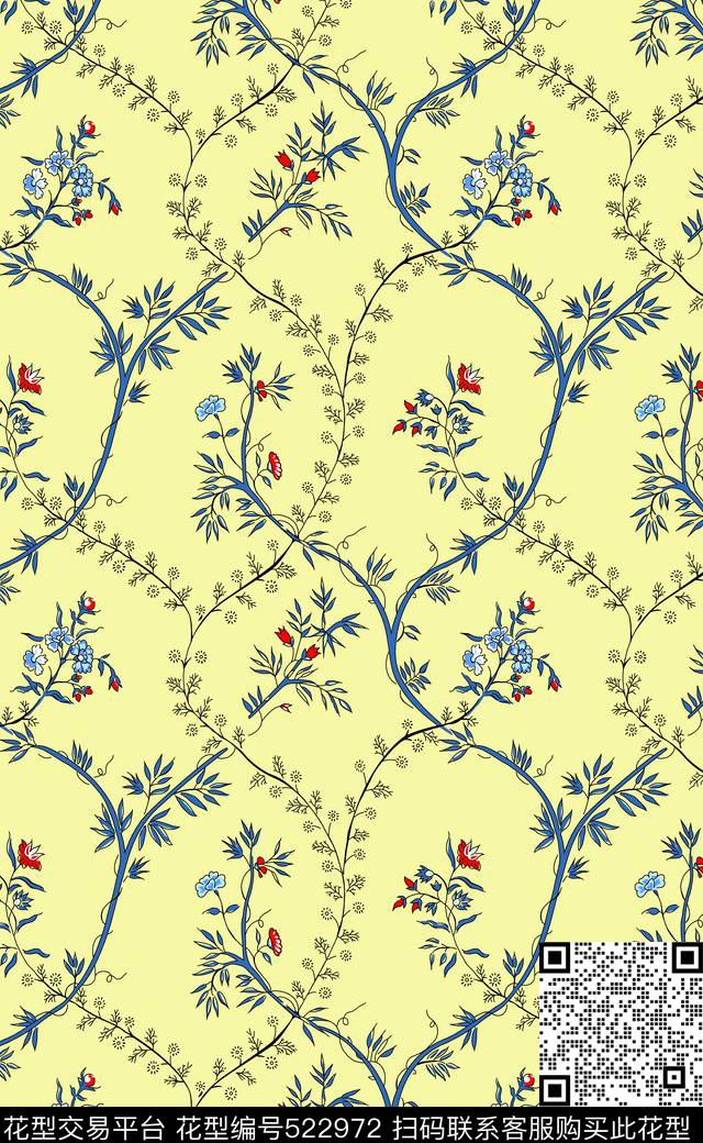 花卉家纺面料窗帘沙发墙纸小清新传统印花华亿平台下载（图片编号: 522972） - 瓦栏（Walan）