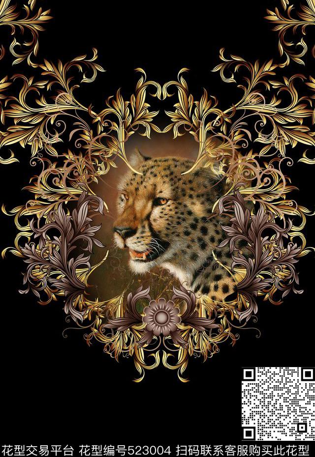 潮流时尚定位老虎头欧式花卉数码印花华亿平台下载（图片编号: 523004） - 瓦栏（Walan）
