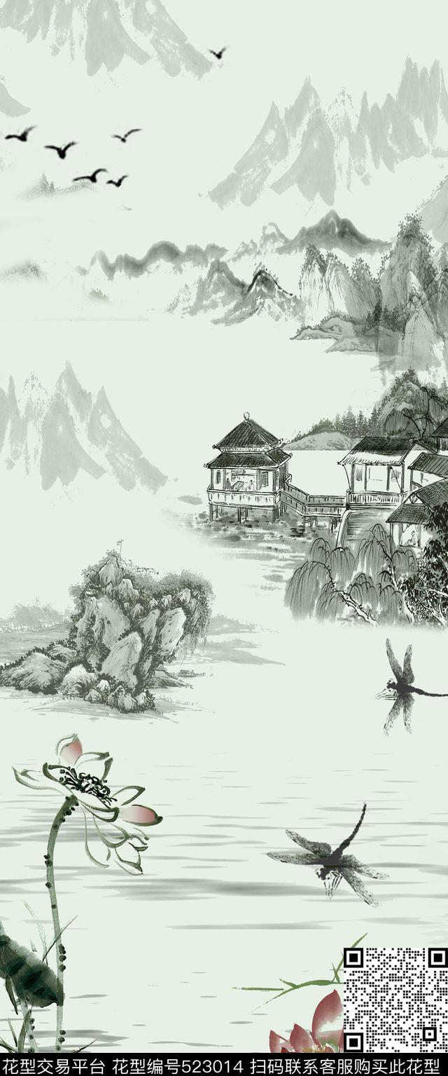 中国风流行时尚水墨数码印花华亿平台下载（图片编号: 523014） - 瓦栏（Walan）