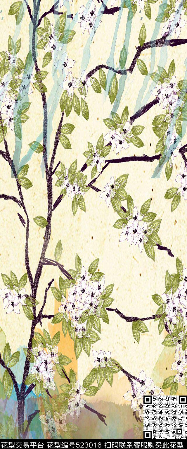 卡通流行时尚树枝数码印花华亿平台下载（图片编号: 523016） - 瓦栏（Walan）