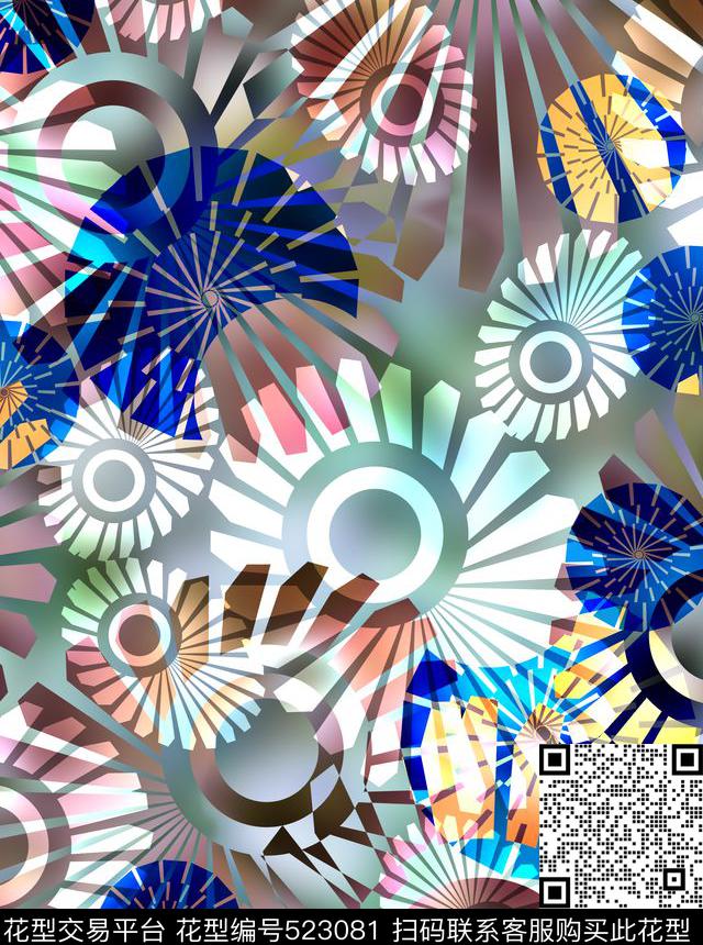 欧美风抽象几何抽象花数码印花华亿平台下载（图片编号: 523081） - 瓦栏（Walan）