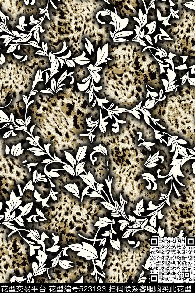 手绘大牌腰果变形花大牌腰果变形花豹纹流行时尚花卉数码印花华亿平台下载（图片编号: 523193） - 瓦栏（Walan）