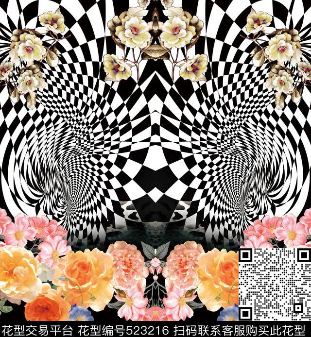 原创花卉优雅数码印花华亿平台下载（图片编号: 523216） - 瓦栏（Walan）