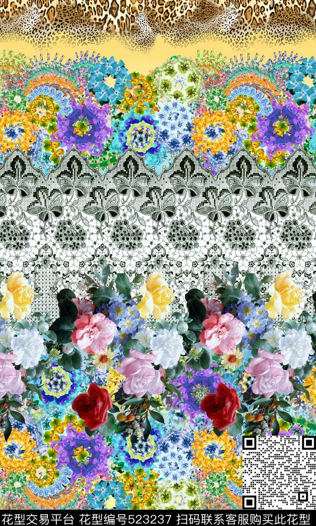 花卉时尚定位数码印花华亿平台下载（图片编号: 523237） - 瓦栏（Walan）