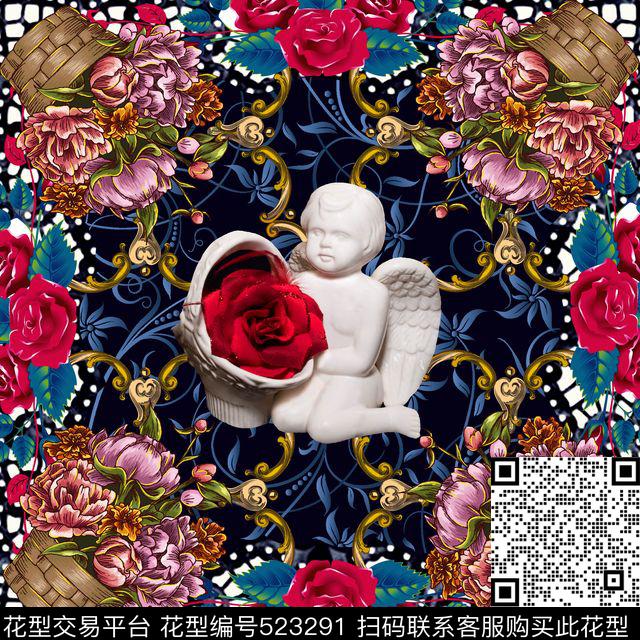 时尚潮流抽象花卉花篮宫廷花纹数码印花华亿平台下载（图片编号: 523291） - 瓦栏（Walan）