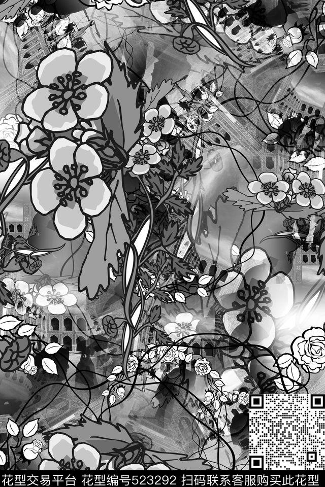 花卉女装连衣裙抽象传统印花华亿平台下载（图片编号: 523292） - 瓦栏（Walan）