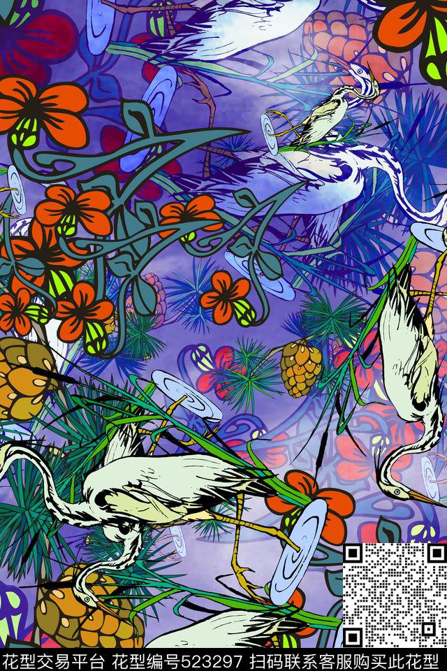 动物花卉女装传统印花华亿平台下载（图片编号: 523297） - 瓦栏（Walan）