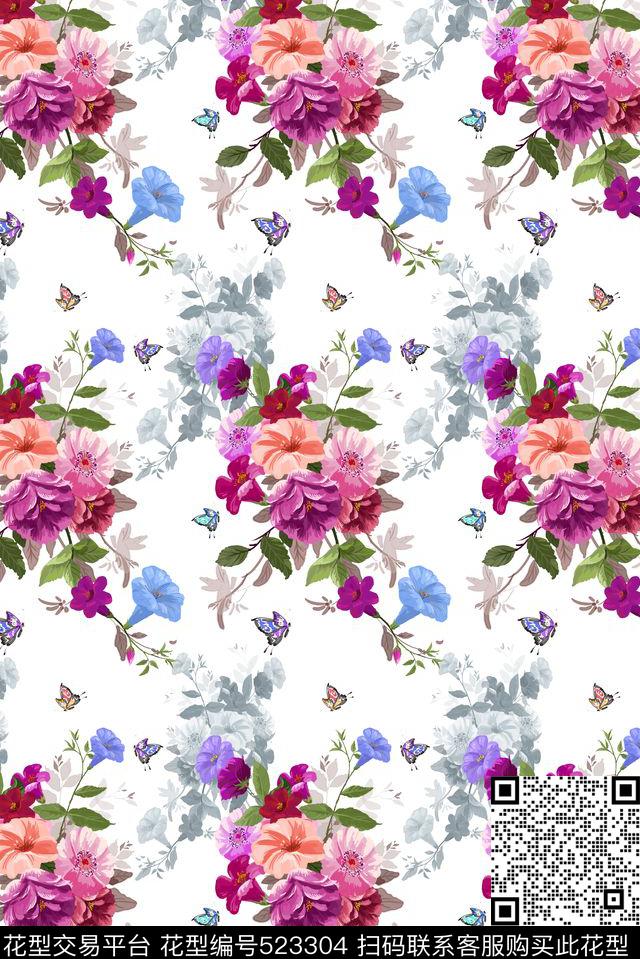 手绘花卉电脑绘画传统印花华亿平台下载（图片编号: 523304） - 瓦栏（Walan）