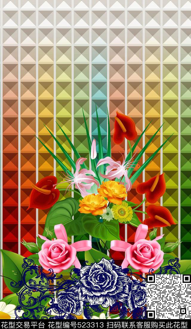 时尚潮流手绘花卉抽象纹理底数码印花华亿平台下载（图片编号: 523313） - 瓦栏（Walan）