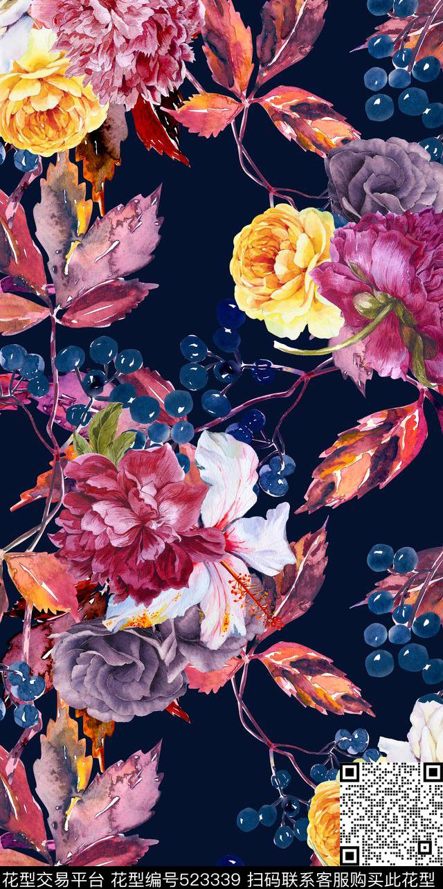 花卉枝叶葡萄数码印花华亿平台下载（图片编号: 523339） - 瓦栏（Walan）