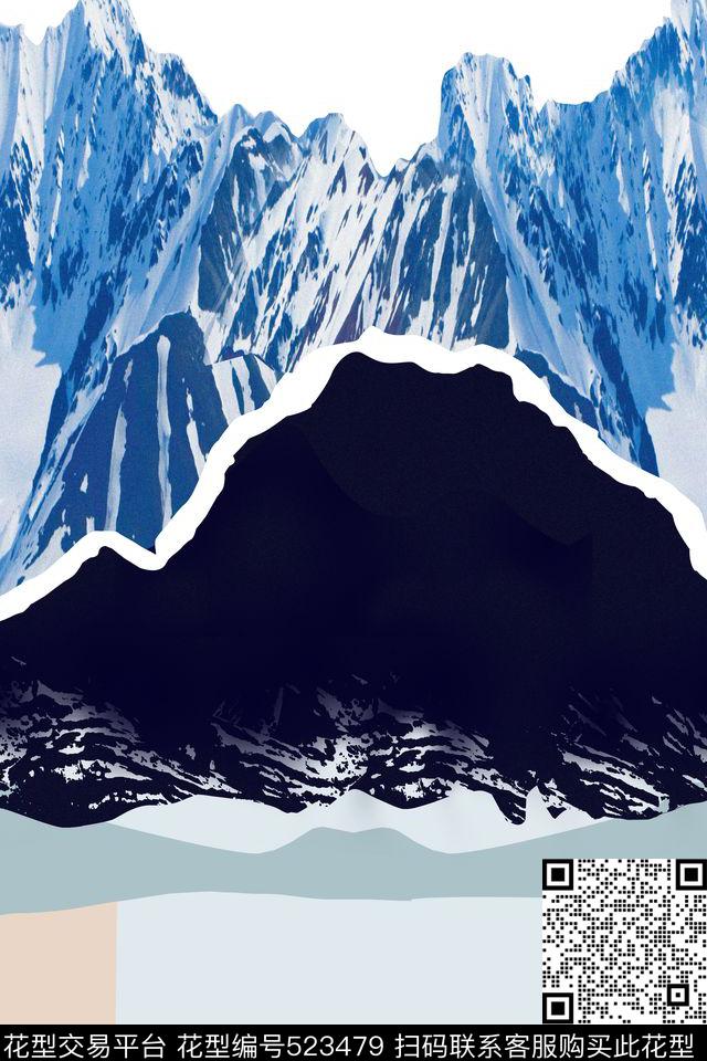抽象山峰定位数码印花华亿平台下载（图片编号: 523479） - 瓦栏（Walan）