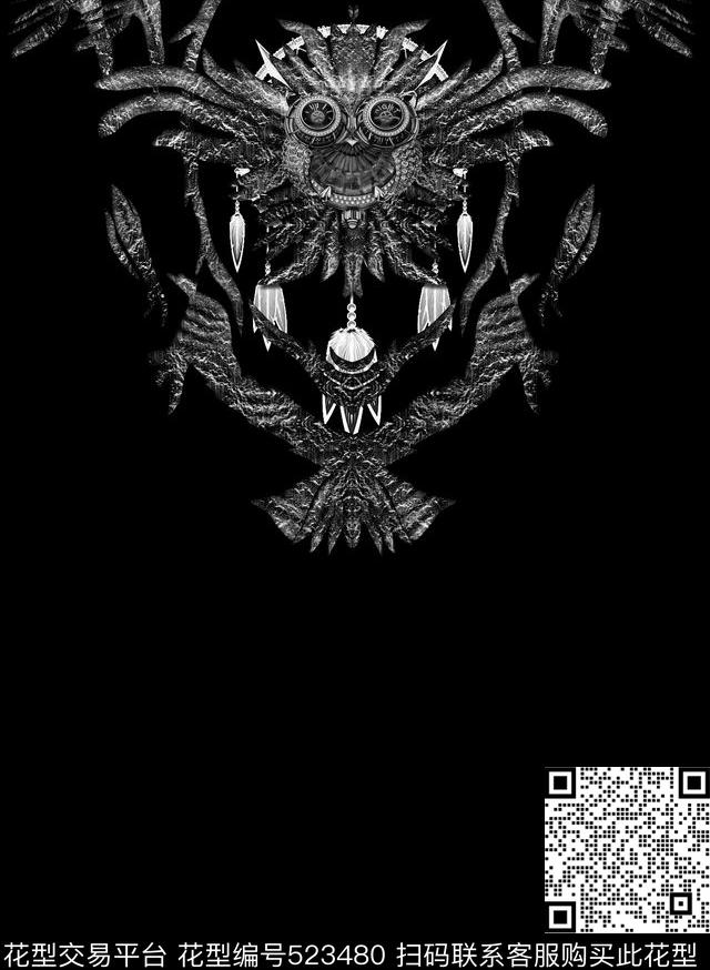 时尚潮牌猫头鹰数码印花华亿平台下载（图片编号: 523480） - 瓦栏（Walan）