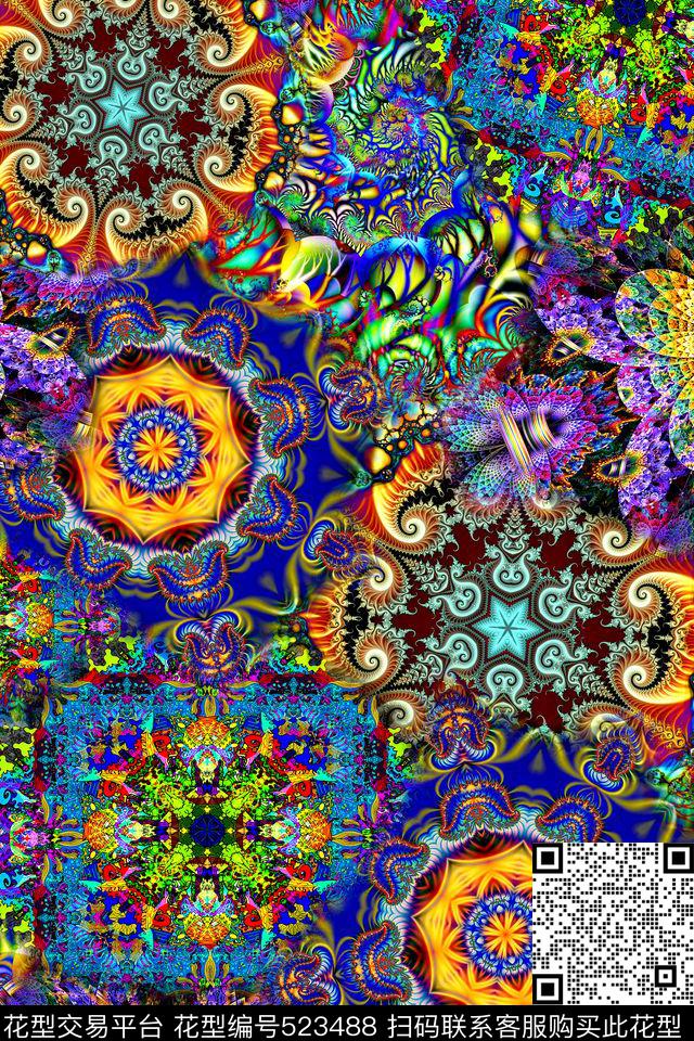 时尚抽象分形数码印花华亿平台下载（图片编号: 523488） - 瓦栏（Walan）