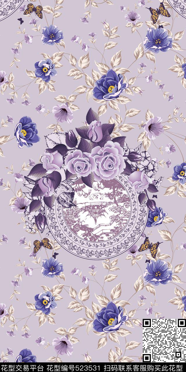 高档田园风格花卉传统印花华亿平台下载（图片编号: 523531） - 瓦栏（Walan）