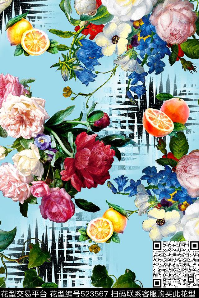 时尚手绘花卉数码印花华亿平台下载（图片编号: 523567） - 瓦栏（Walan）